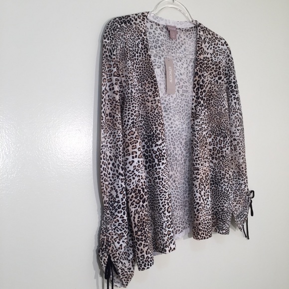 Chico’s animal print ruched sleeve open cardigan size 0 - Picture 3 of 9